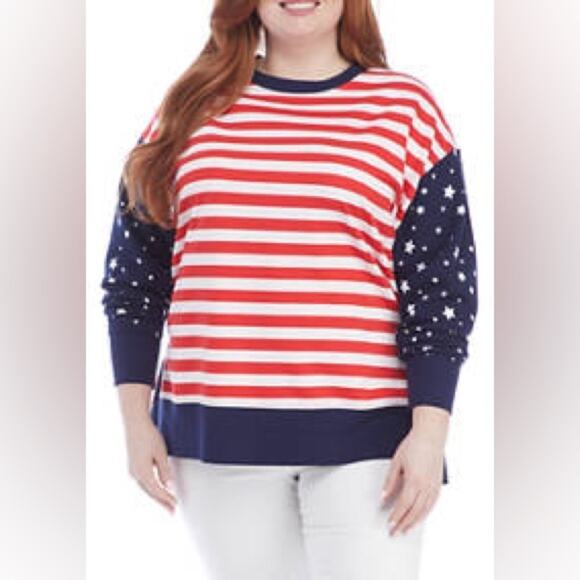 Crown & Ivy Oversized Stars and Stripes Sweeper Shirt Size XL - Picture 1 of 8